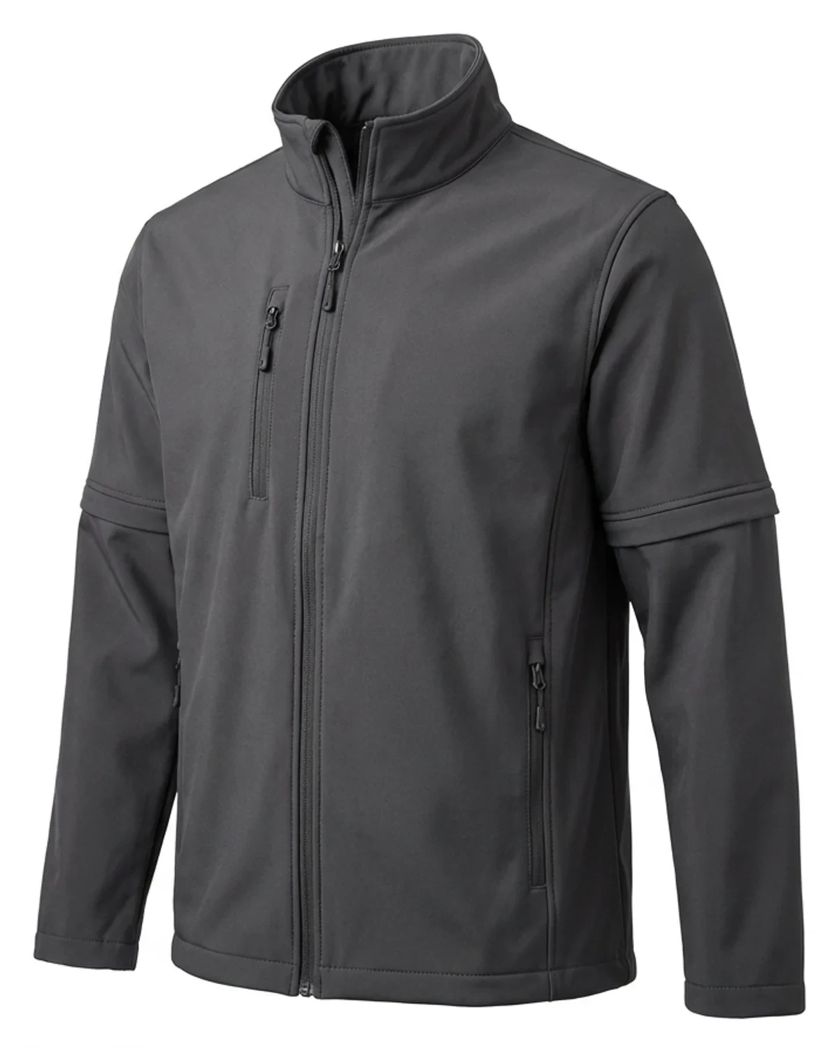 Men's Softshell Jacket with Zip-Off Sleeves & Pockets