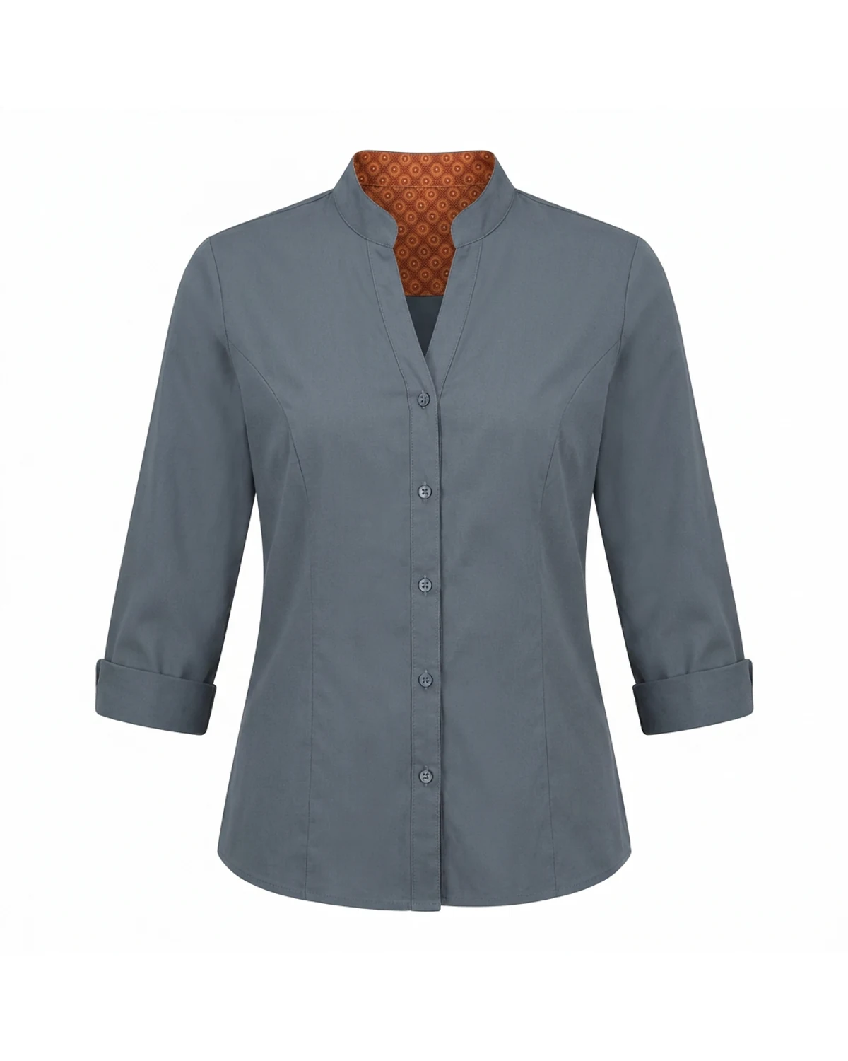 Ladies Shaped Shirt with Mandarin Neckline - Long Sleeve