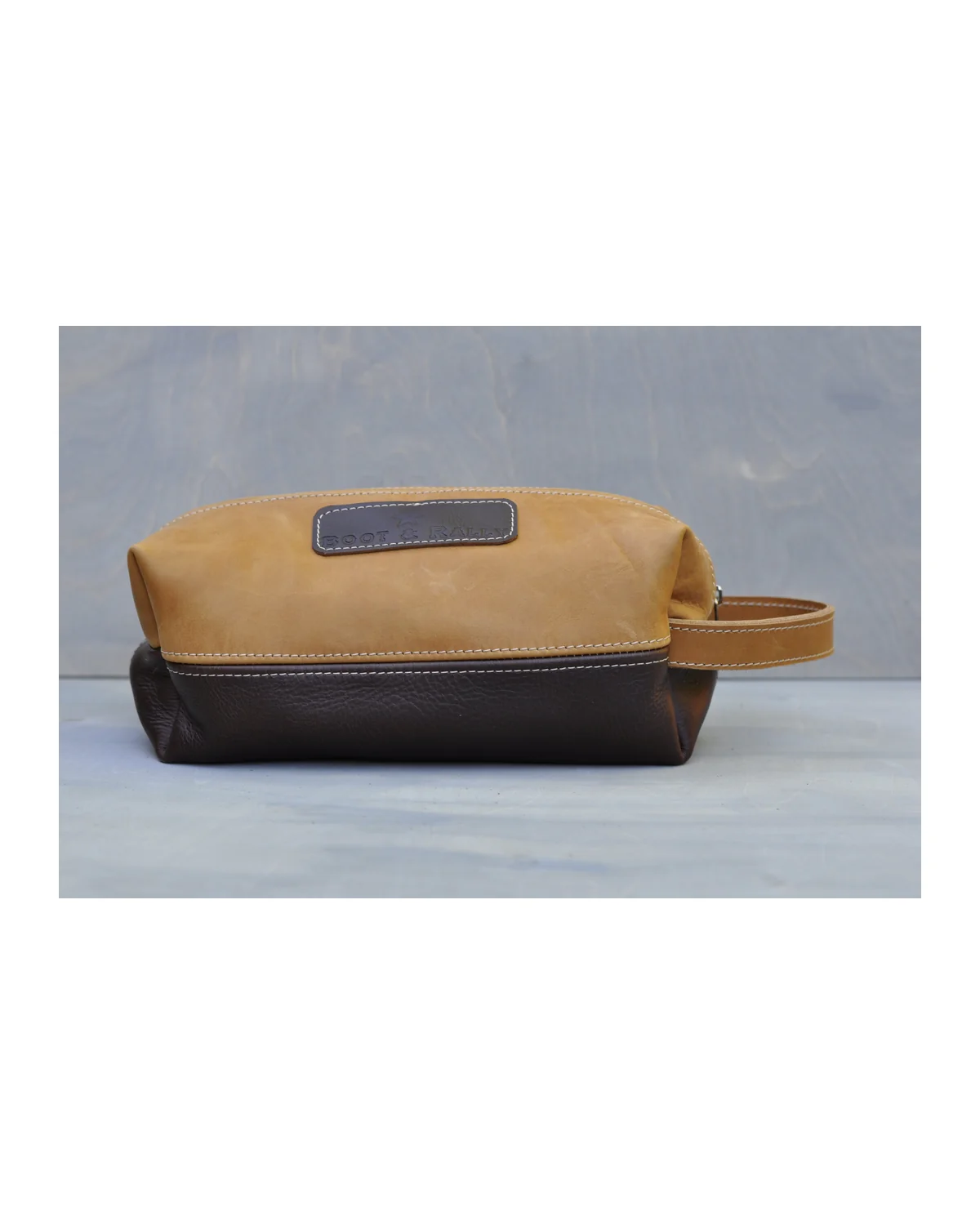 Toiletry bag - Full leather two tone (Tan/choc brown)